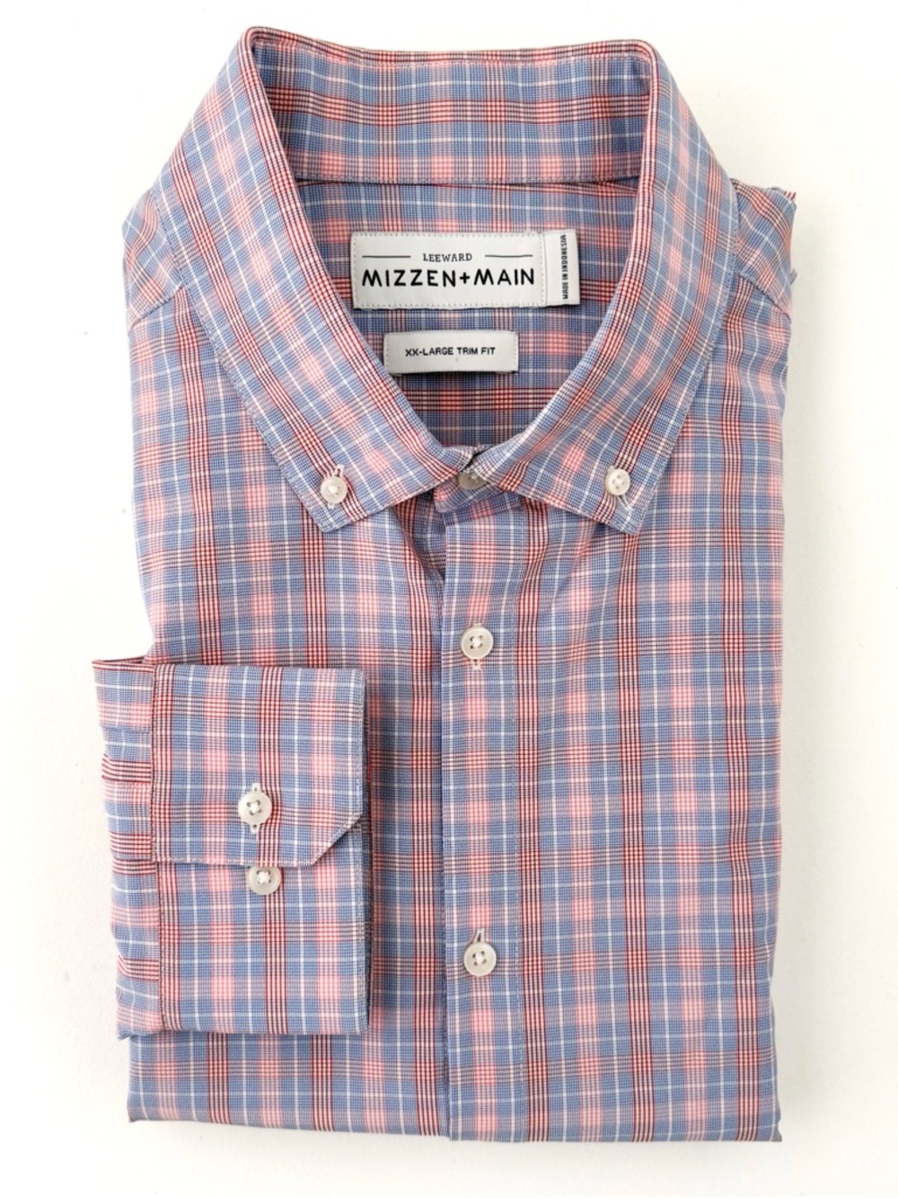 New Mizzen + Main Trim Leeward  Button Down Shirt Plaid Light XXL White Men's - Picture 2 of 12